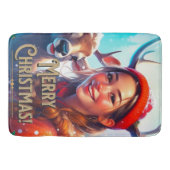 幸せな女と一緒に楽しいクリスマストナカイ バスマット (正面)