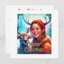 幸せな女と一緒に楽しいクリスマストナカイ 招待状