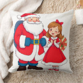 幸せな女の子とクリスマスのサンタクロース クッション (ブランケット)