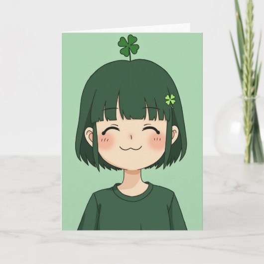 幸せな女の子のアニメポートレートカード カード (正面)