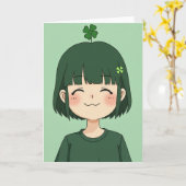 幸せな女の子のアニメポートレートカード カード (黄色い花)