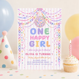 幸せな女の子のペーパーチェーンディスコ誕生日 招待状