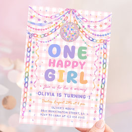 幸せな女の子のペーパーチェーンディスコ誕生日 招待状