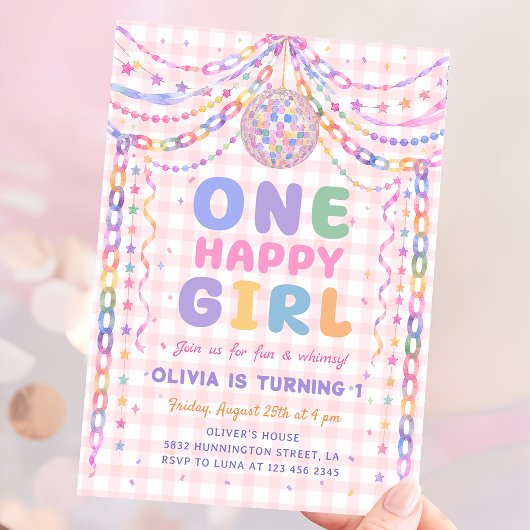 幸せな女の子のペーパーチェーンディスコ誕生日 招待状