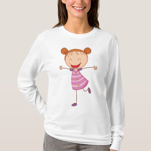 幸せな女の子の棒人間 オレンジ髪のシニヨン Tシャツ (正面)