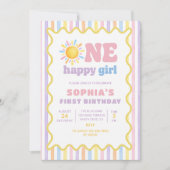 幸せな女の子の１歳の誕生日 招待状 (正面)