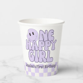 幸せな女の子の1歳の誕生日 ピンク 紙コップ