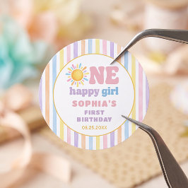 幸せな女の子の1歳の誕生日 太陽の輝き ラウンドシール