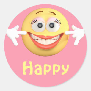 幸せな女の子のEmojiの顔文字の漫画の顔 ラウンドシール