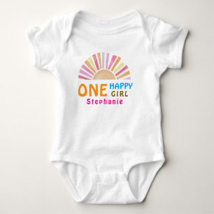幸せな女の子、サンシャイン 1歳の誕生日または毎日 ベビーボディスーツ