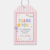 幸せな女の子 ピンクのカラフルな1歳の誕生日 ギフトタグ (正面)