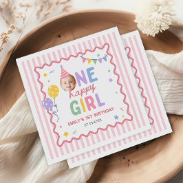 幸せな女の子 ピンクのカラフルな1歳の誕生日 スタンダードカクテルナプキン