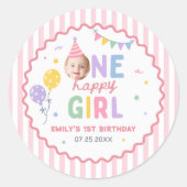 幸せな女の子 ピンクのカラフルな1歳の誕生日 ラウンドシール (正面)