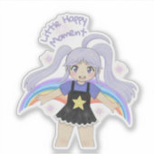 幸せな女の子 手描きイラスト – 小さな幸せ シール (正面)