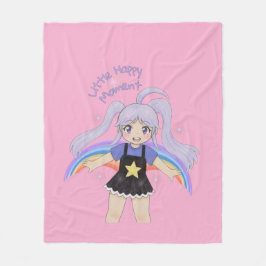 幸せな女の子 手描きイラスト – 小さな幸せ フリースブランケット