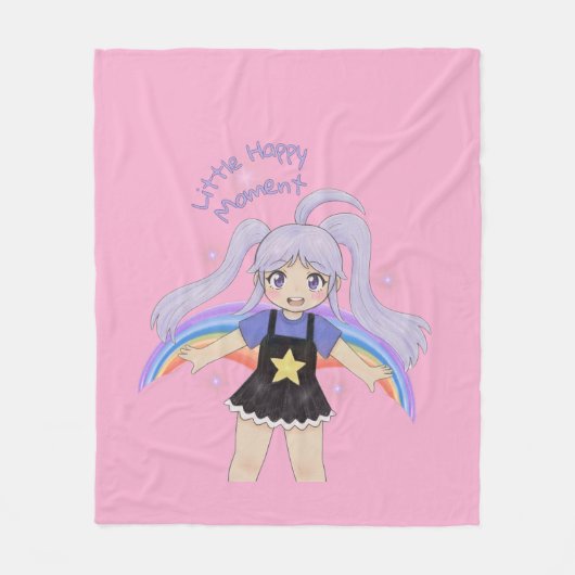 幸せな女の子 手描きイラスト – 小さな幸せ フリースブランケット (正面)