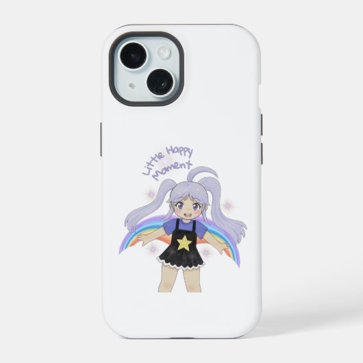 幸せな女の子 手描きイラスト – 小さな幸せ iPhone 15ケース (裏面)