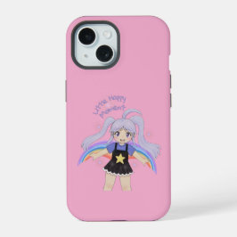 幸せな女の子 手描きイラスト – 小さな幸せ iPhone 15ケース