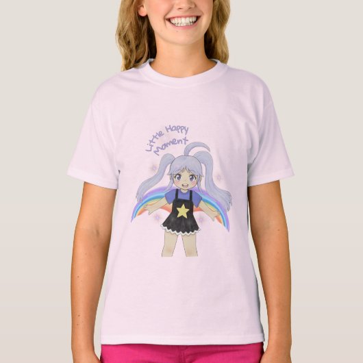幸せな女の子 手描きイラスト – 小さな幸せ Tシャツ (正面)