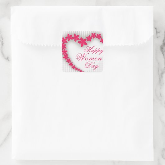 幸せな女性の日と花ハート スクエアシール (バッグ)