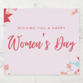 幸せな女性の日をピンクに祈る スパークリングワインラベル (シングルラベル)