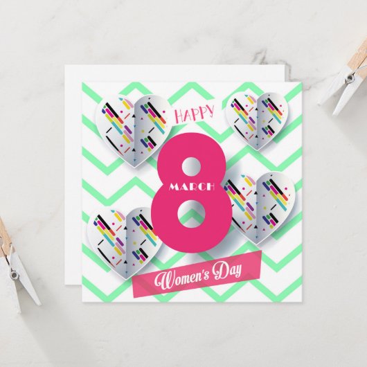 幸せな女性の日！3月8日国際的祝 招待状 (正面/裏面インサイチュ)