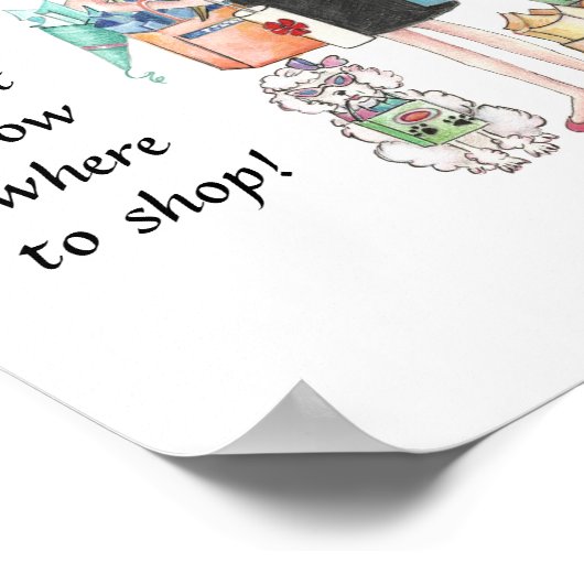 幸せな女性の風刺画、彼女はどこに買い物を知っていた ポスター (角)