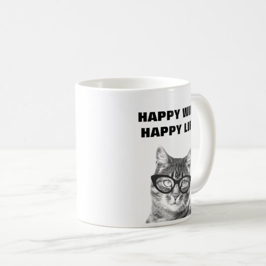 幸せな妻の幸せな生命おもしろいな結婚式の引用文猫のマグ コーヒーマグカップ (正面右)