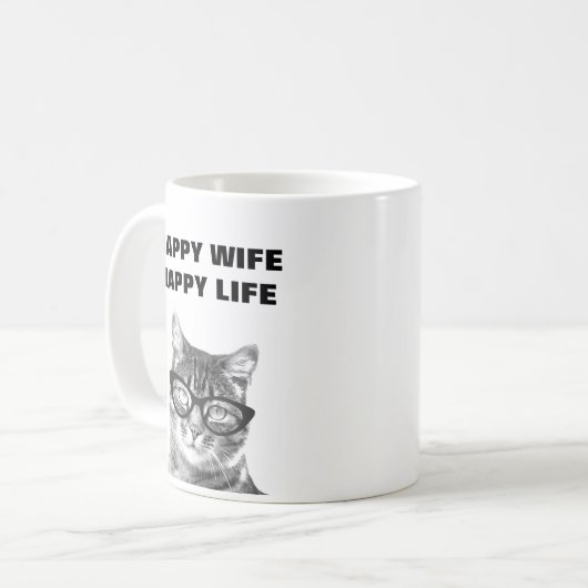 幸せな妻の幸せな生命おもしろいな結婚式の引用文猫のマグ コーヒーマグカップ (正面左)