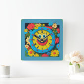 幸せな子ども スクエア壁時計 (ホーム)