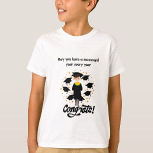 幸せな子供たちの卒業シルエット 明るいビブス Tシャツ