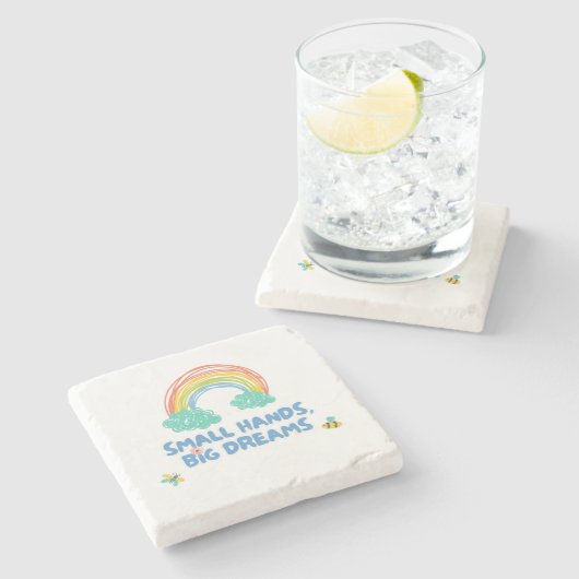 幸せな子供の日スモールハンズ、大きな夢 ストーンコースター (横)