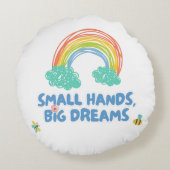 幸せな子供の日スモールハンズ、大きな夢 ラウンドクッション (裏面)