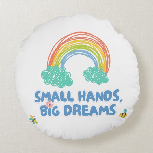 幸せな子供の日スモールハンズ、大きな夢 ラウンドクッション (裏面)