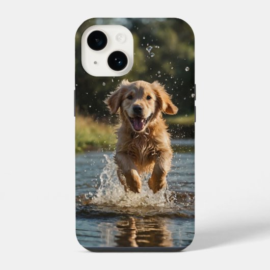 幸せな子犬の水遊び iPhoneケース (裏面)
