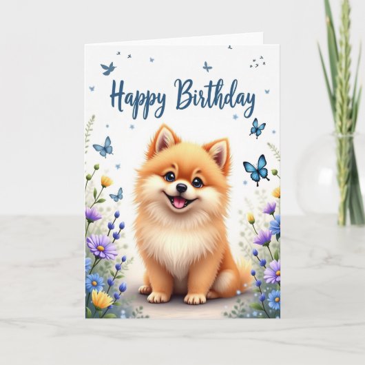 幸せな子犬の誕生日カード カード (正面)