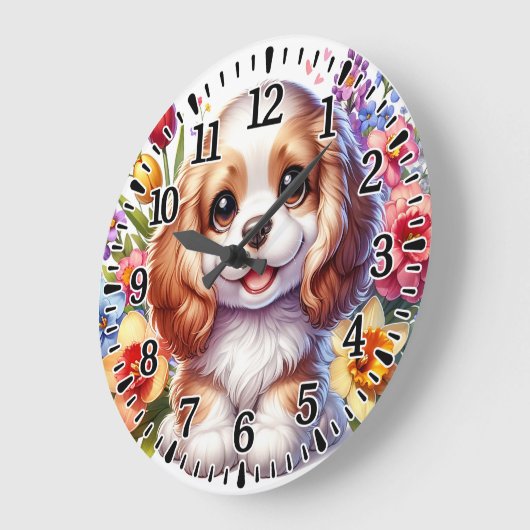 幸せな子犬 ラージ壁時計 (傾斜)
