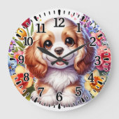 幸せな子犬 ラージ壁時計 (正面)