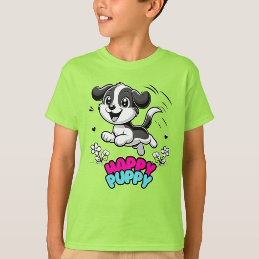 幸せな子犬 Tシャツ (正面)