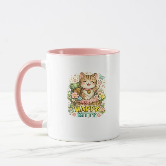 幸せな子猫のかわいい花柄コーヒーマグ マグカップ (左)