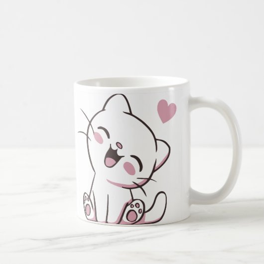 幸せな子猫マグカップ – 愛と笑うかわいい猫 コーヒーマグカップ (右)