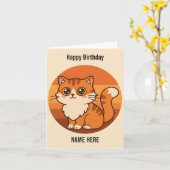 幸せな子猫誕生日 – カスタマイズ可能な名前 カード (黄色い花)