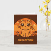 幸せな子猫誕生日 – カスタマイズ カード (黄色い花)