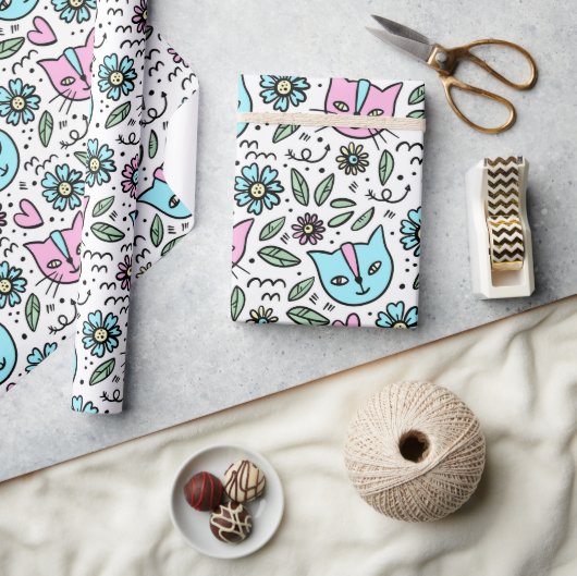 幸せな子猫 ラッピングペーパー (クラフト)