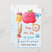 幸せな学校初日のラベル サンキューカード (正面/裏面)