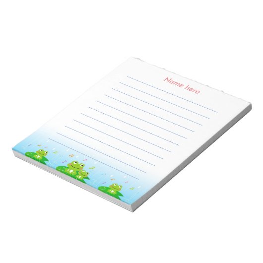 幸せな小さなカエルが並んだ ノートパッド (回転)