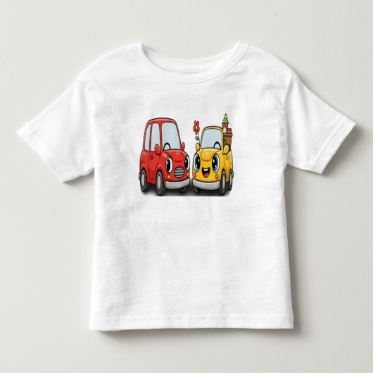 幸せな小さなクルマたち: 赤と黄色の最高の友達 トドラーTシャツ (正面)
