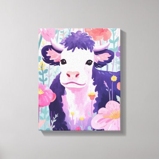 幸せな小さな牛 キャンバスプリント (正面)