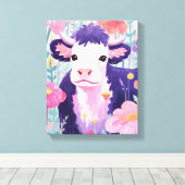 幸せな小さな牛 キャンバスプリント (インサイチュ (ウッドフロア))