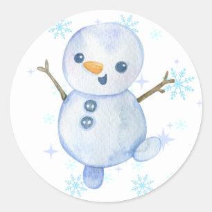 幸せな小さな雪だるまステッカー ラウンドシール